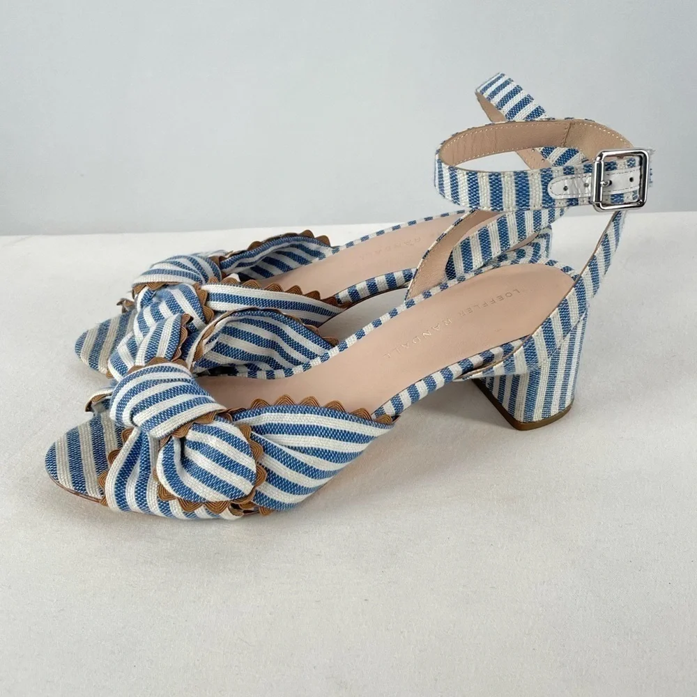 Loeffler Randall Jill Knotted Striped Sandal in Blue White‎ Size 7